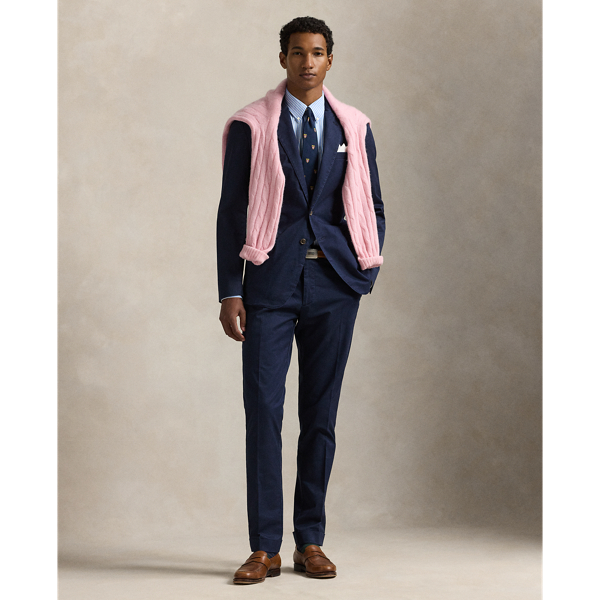 These suit trousers are crafted from custom-developed chino fabric, which is woven with extra stretch for added comfort. A special wash combined with a peached process imparts extraordinary softness along with a lightly broken-in appearance.