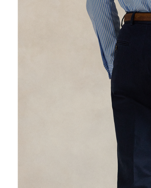 These suit trousers are crafted from custom-developed chino fabric, which is woven with extra stretch for added comfort. A special wash combined with a peached process imparts extraordinary softness along with a lightly broken-in appearance.
