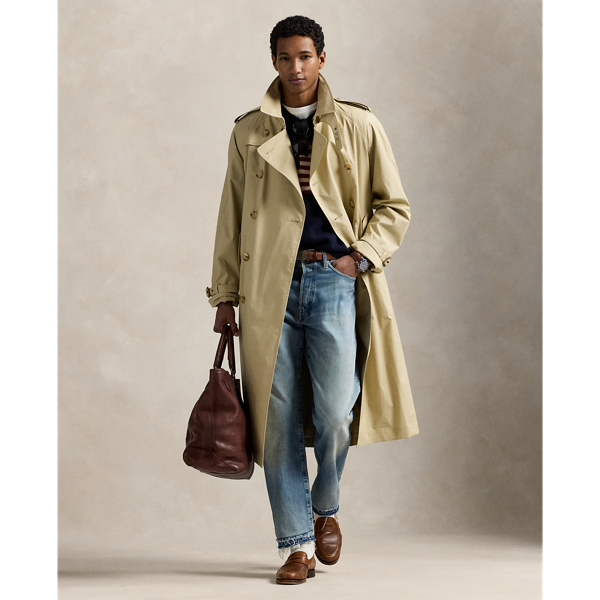 Masterfully crafted in Italy, this distinguished trench coat embodies  Ralph Lauren Lauren's commitment to timeless style and superior crafting. Its stretch cotton poplin is treated with a water-repellent finish, while suede-covered buckles add a textural contrast.