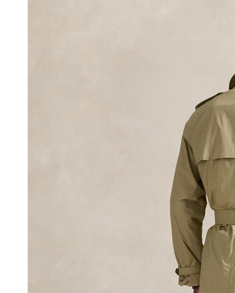 Masterfully crafted in Italy, this distinguished trench coat embodies  Ralph Lauren Lauren's commitment to timeless style and superior crafting. Its stretch cotton poplin is treated with a water-repellent finish, while suede-covered buckles add a textural contrast.