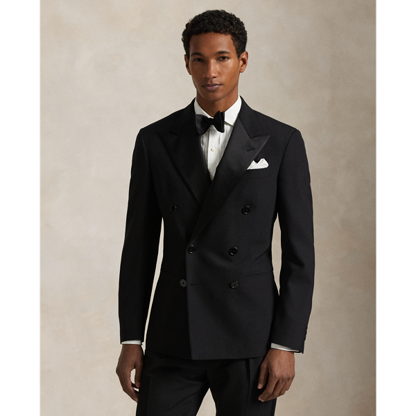 Our Polo jacket offers more structure in the chest and shoulders along with a full lining. This tuxedo version is skillfully tailored in Italy with a wool barathea cloth that was custom-developed for  Ralph Lauren Lauren. Its sleek lapels are beautifully made with a luxurious silk blend.