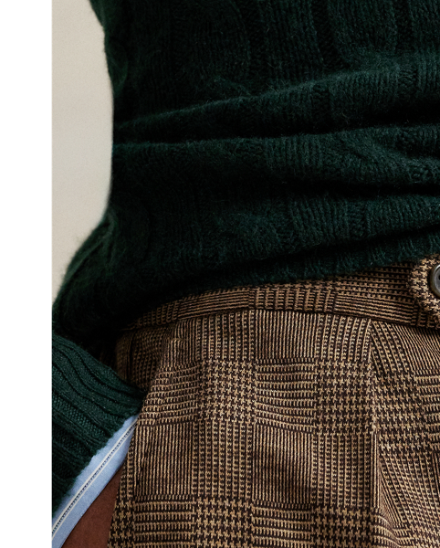 These pleated trousers are expertly crafted from glen plaid jersey, combining the comfort of sportswear with the sophisticated look of Polo tailoring.