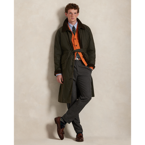 This belted coat is crafted from British Millerain oilcloth fabric, which is coated with a layer of wax, rather than oil as the name implies. Made to be worn for decades to come, it represents Ralph Lauren Lauren's longstanding appreciation for purpose-built design.