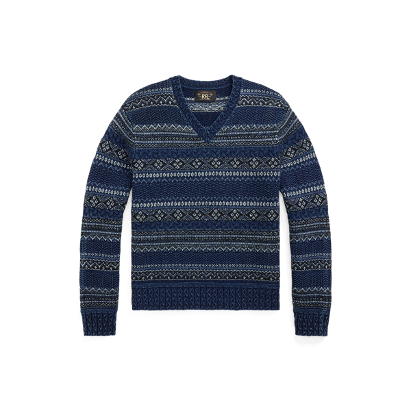 Pull Fair Isle lin et coton indigo - RRL - Modalova