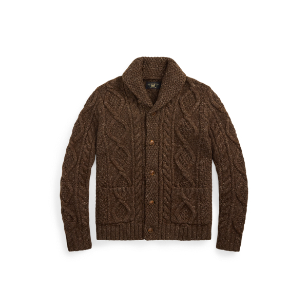 Cardigan col châle maille Aran chiné - RRL - Modalova