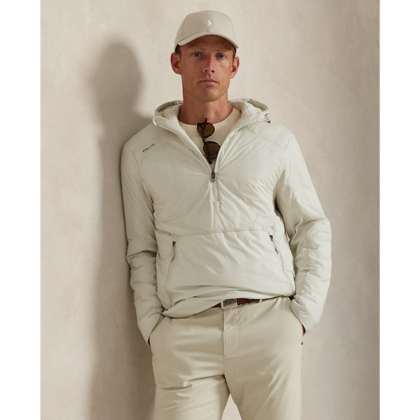 This lightweight jacket is crafted from water-repellent fabric and ergonomically panelled with stretch jersey for ease of movement.