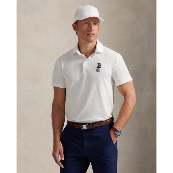 This stretch piqué Polo shirt is developed with moisture-wicking properties for enhanced comfort and features our iconic Polo Bear embroidered on the chest.