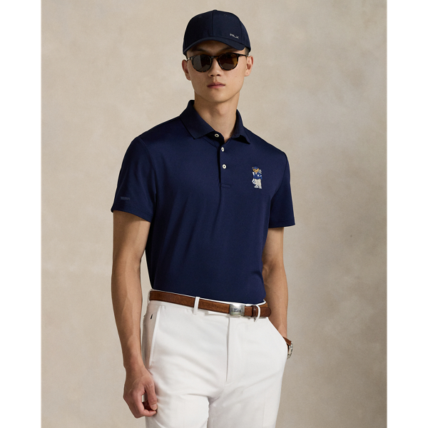 This stretch piqué Polo shirt is developed with moisture-wicking properties for enhanced comfort and features our iconic Polo Bear embroidered on the chest.