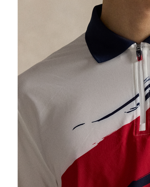 Designed for our 2025 U.S. Ryder Cup Team Collection, this Polo shirt is based on the players' uniform that will be worn for practice on Monday 22 September, and is updated with the RLX logo. It is crafted from moisture-wicking stretch jersey for added comfort and features a brushstroke-style motif in red, white and blue.