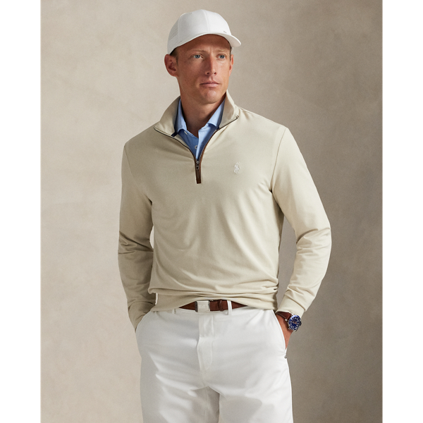 This pullover's stretch French terry is made from a comfortable cotton blend and developed to repel water.