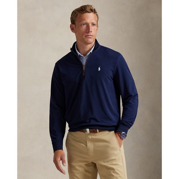 This pullover's stretch French terry is made from a comfortable cotton blend and developed to repel water.