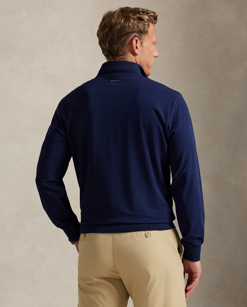 This pullover's stretch French terry is made from a comfortable cotton blend and developed to repel water.