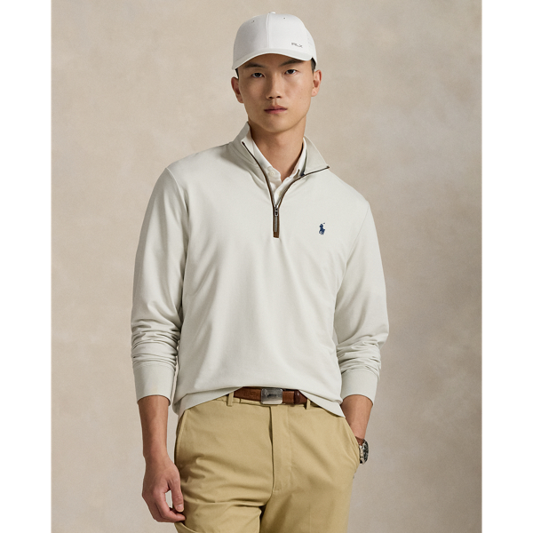 This pullover's stretch French terry is made from a comfortable cotton blend and developed to repel water.