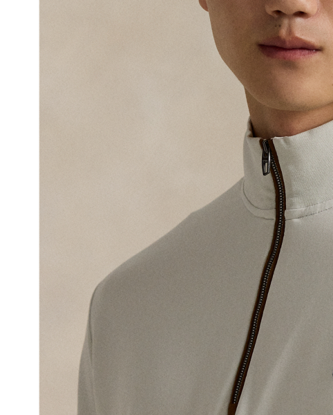 This pullover's stretch French terry is made from a comfortable cotton blend and developed to repel water.