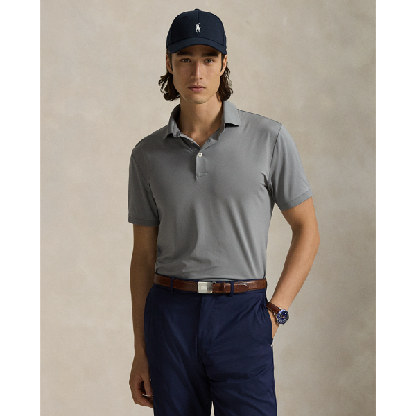 This Polo shirt is crafted from stretch jersey, which is both lightweight and breathable. Its moisture-wicking properties help keep you cool and comfortable all day long.