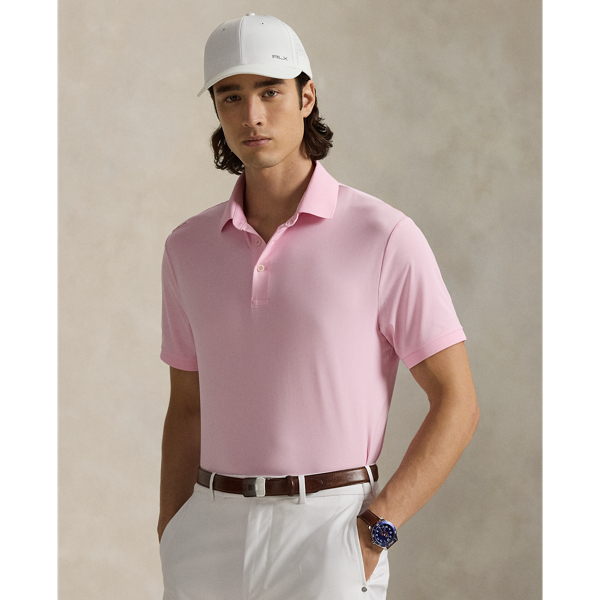 This Polo shirt is crafted from stretch jersey, which is both lightweight and breathable. Its moisture-wicking properties help keep you cool and comfortable all day long.