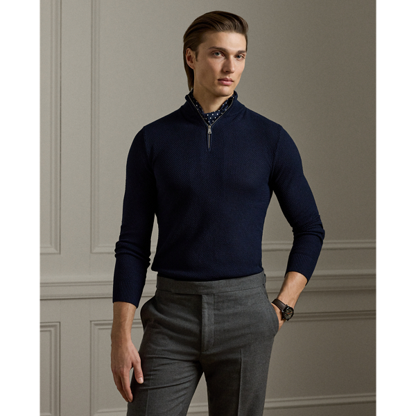 Expertly crafted in Italy, this quarter-zip jumper combines a textured-knit technique with luxurious silk yarn spun with fine cotton.