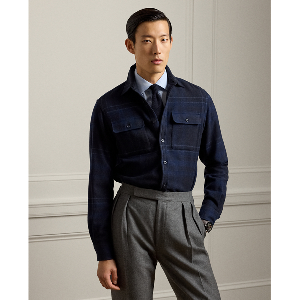 This Italian-crafted shirt combines a silhouette inspired by vintage utilitarian garments with a tonal plaid pattern, which is unique to Purple Label. Its lightweight cloth was custom-woven by Magee 1866 in Ireland using a luxurious blend of wool, silk and cashmere.