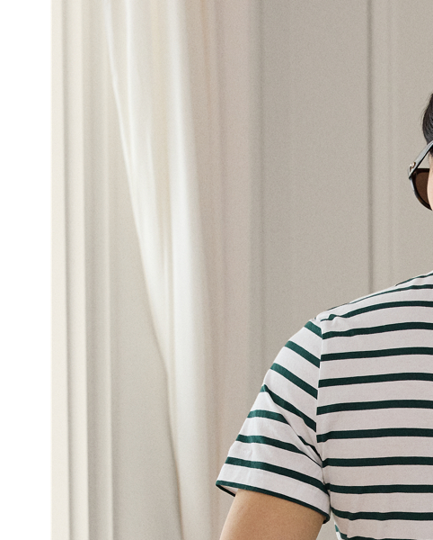 In luxuriously soft cotton lisle, this crewneck T-shirt is rendered in both a custom-developed striped pattern and colour palette.