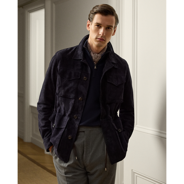 This jacket demonstrates Purple Label's dedication to sartorial excellence through expert Italian craftsmanship and luxuriously soft suede. The distinguished design is elevated with carefully considered details, including a " Ralph Lauren Lauren"-debossed collar stand, creating a sophisticated interpretation of utilitarian style.