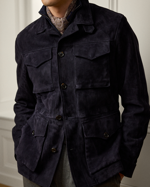 This jacket demonstrates Purple Label's dedication to sartorial excellence through expert Italian craftsmanship and luxuriously soft suede. The distinguished design is elevated with carefully considered details, including a " Ralph Lauren Lauren"-debossed collar stand, creating a sophisticated interpretation of utilitarian style.