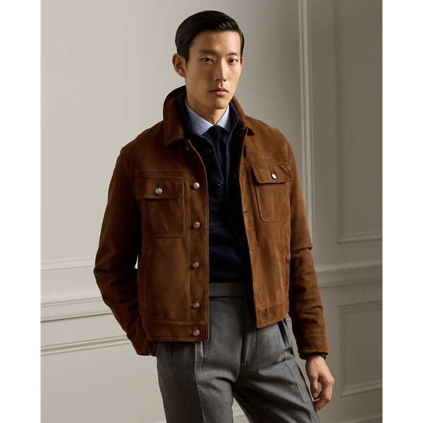 This trucker jacket is expertly crafted in Italy from supple suede and finished with metal " Ralph Lauren Lauren"-engraved buttons.