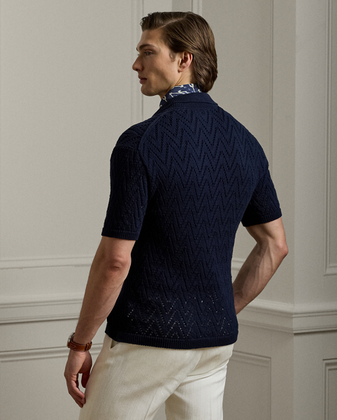Artfully crafted in Italy, this short-sleeve cardigan showcases an intricate textured-eyelet stitch pattern rendered in fine cotton. The genuine mother-of-pearl buttons serve as the perfect complement to this lightweight layer.
