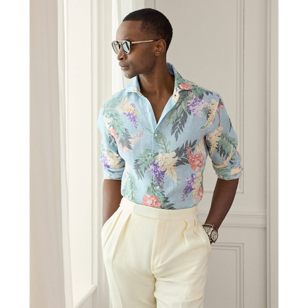 This shirt is expertly crafted in Italy and detailed with genuine mother-of-pearl buttons. Its floral linen fabric was custom-developed with Mantero, an established mill in Como that is renowned for its striking prints.