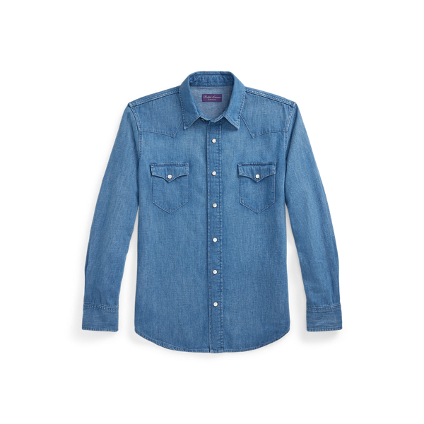 Chemise western en denim de coton et lin - Purple Label - Modalova