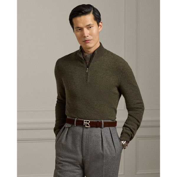 Combining tonal cashmere yarns and a birdseye-knit technique, this Italian-crafted jumper is an exemplary take on tone and texture. The placket is finished with supple suede trim and a signature zip, demonstrating Ralph Lauren Lauren's meticulous attention to detail.