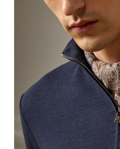 This jumper pays homage to  Ralph Lauren Lauren's legendary Polo shirt with its distinctive double-piqué construction, which echoes the iconic mesh texture. The use of worsted wool yarn from Italy demonstrates Purple Label's dedication to superior materials and impeccable craftsmanship.