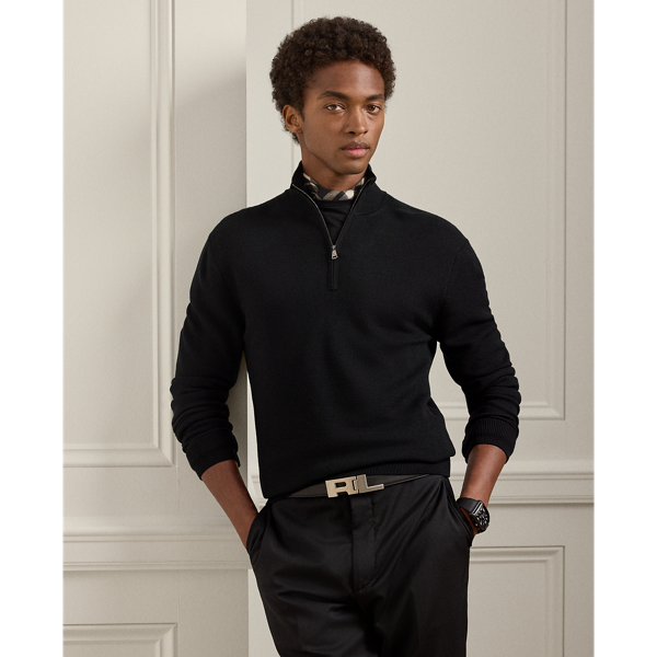 This jumper pays homage to  Ralph Lauren Lauren's legendary Polo shirt with its distinctive double-piqué construction, which echoes the iconic mesh texture. The use of worsted wool yarn from Italy demonstrates Purple Label's dedication to superior materials and impeccable craftsmanship.