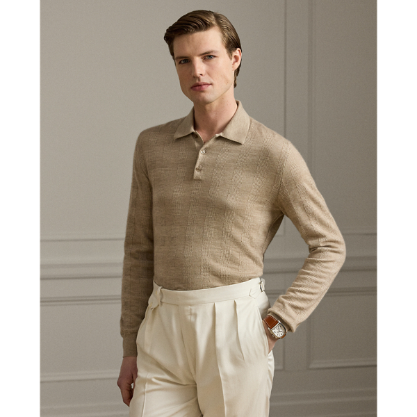 Uniting multiple fine-gauge cashmere yarns and a jacquard-knit technique, this Italian-crafted jumper is an exemplary take on tone and texture. The lightweight layer reimagines Ralph Lauren Lauren's iconic Polo shirt silhouette and features considered details such as genuine mother-of-pearl buttons. Its tonal plaid pattern draws inspiration from a woven fabric that is used in the Purple Label collection.