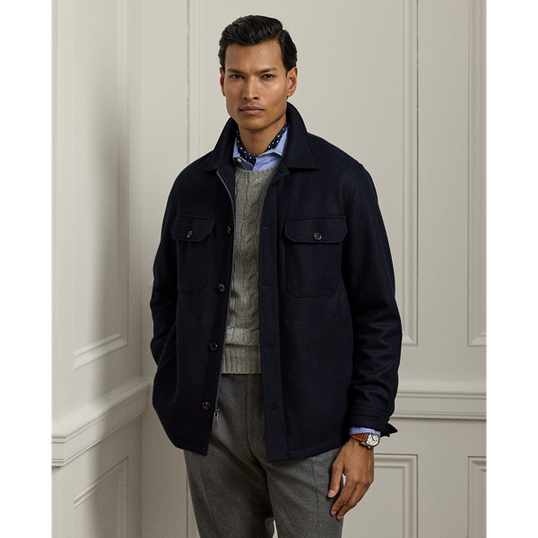 Masterfully crafted in Italy, this shirt jacket elevates utilitarian-inspired style into the realm of luxury with its double-faced cashmere-blend jersey. The medium-weight design offers effortless refinement with its relaxed silhouette, which is partially lined with sumptuous silk. Distinctive suede details reflect Ralph Lauren Lauren's meticulous attention to detail.