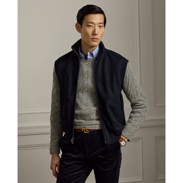 This waistcoat is masterfully crafted in Italy with double-faced cashmere-blend jersey and features silk binding at the interior. The medium-weight design offers modern refinement through its slim silhouette, while distinctive suede details and custom hardware reflect our meticulous attention to detail.