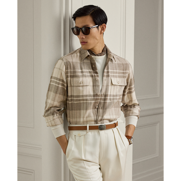 Expertly crafted in Italy, this utility-inspired shirt features a plaid pattern that is unique to Purple Label and bespoke mother-of-pearl buttons. Its lightweight cashmere cloth was custom-developed with England's Joshua Ellis mill, which has been creating luxury textiles for more than 250 years.