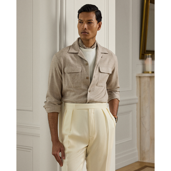 Developed in collaboration with Ireland's legendary Magee 1866 mill – a distinguished  Ralph Lauren Lauren partner for more than five decades – this shirt's fabric showcases a luxurious blend of fine wool, silk and cashmere. Its tonal palette and Glen plaid pattern were specially created to Purple Label's exacting standards of excellence. It features a vintage-inspired silhouette that is realised through impeccable Italian crafting.