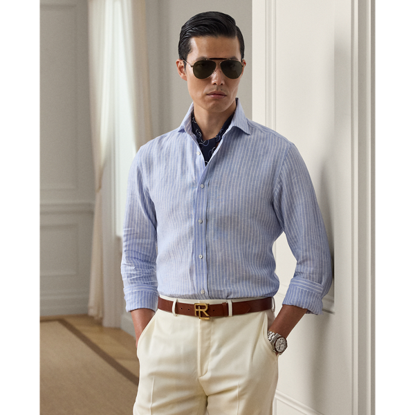 Masterfully tailored in Italy, this pinstripe shirt demonstrates Purple Label's dedication to sartorial excellence through its luxuriously lightweight linen cloth. Its custom-developed pattern as well as genuine mother-of-pearl buttons make this piece an exemplar of sophisticated style.