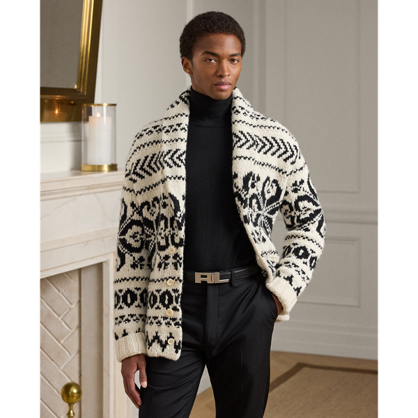 Purple Label's take on the classic cardigan achieves an intricate design with intarsia and jacquard knitting techniques as well as contrasting cashmere yarns.
