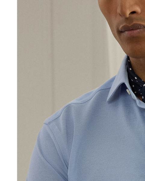 Inspired by two  Ralph Lauren Lauren icons, this piece combines the refined silhouette of Purple Label's signature spread-collar shirt with the comfort and ease of our Polo shirt's cotton piqué fabric.