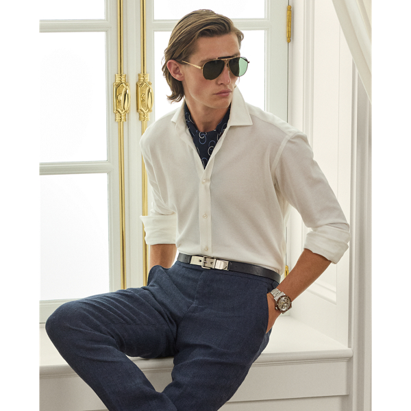 Inspired by two Ralph Lauren Lauren icons, this piece combines the refined silhouette of Purple Label's signature spread-collar shirt with the comfort and ease of our Polo shirt's cotton piqué fabric.