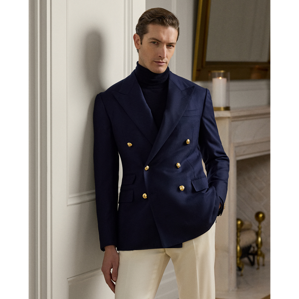 Handcrafted in Italy, the Kent combines a lighter construction with fine canvassing and a soft shoulder to create a more natural profile. This version's cashmere twill is one of the most iconic fabrics in Purple Label and was personally selected by Mr Lauren. Luxurious and elegant, the cloth was custom-developed for Purple Label with England's Bower Roebuck & Co..