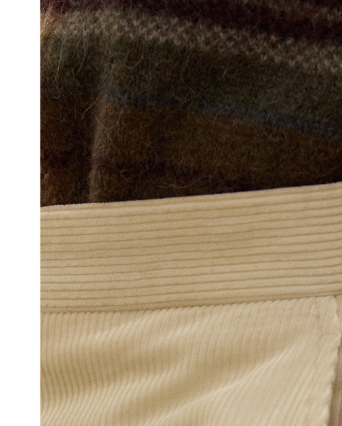 These trousers are tailored by hand in Italy using wide-wale corduroy. The luxuriously soft cotton cloth is brushed on each side and offers a rich, saturated hue.