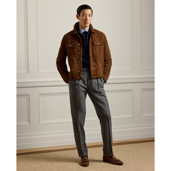 These pleated trousers are skillfully hand-tailored in Italy using washed wool flannel that was custom-developed to  Ralph Lauren Lauren's exacting specifications. The lightweight construction and superior crafting reflect our unwavering commitment to creating garments of exceptional quality and modern sophistication.