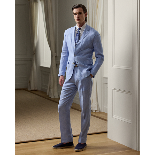 Finished with genuine mother-of-pearl buttons, these trousers are hand-tailored in Italy using a lightweight linen cloth that was custom-developed for  Ralph Lauren Lauren.