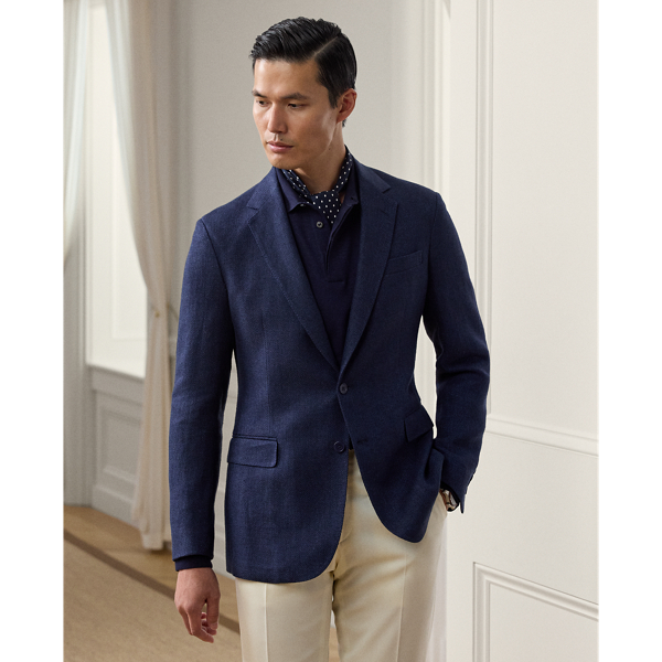 Hand-tailored in Italy, the Hadley is defined by its soft shoulder and its exceptionally light weight. This version's custom-developed cloth is woven with lightweight linen, fine wool and textured tussah silk to achieve a tonal herringbone pattern.