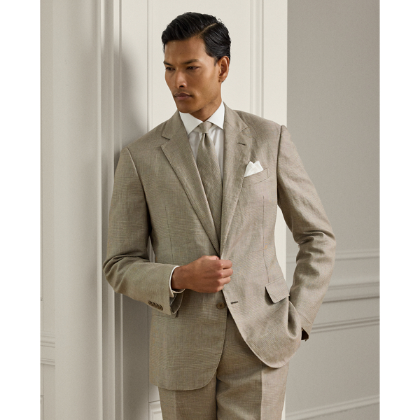 Skillfully hand-tailored in Italy, the Kent combines a lighter construction with fine canvassing and a soft shoulder to create a more natural profile. This version's Glen plaid fabric was custom-developed for  Ralph Lauren Lauren using a luxurious blend of lightweight linen and silk.