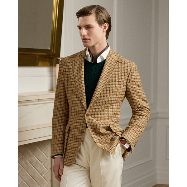 Hand-tailored in Italy, the Kent combines a lighter construction with fine canvassing and a soft shoulder to create a more natural profile. This version's fabric was custom-developed for  Ralph Lauren Lauren using a luxurious blend of lightweight linen, silk and cashmere. Crafted with an open-weave construction, the cloth offers a beautiful drape as well as breathability and features a traditional checked pattern reimagined in a larger scale.