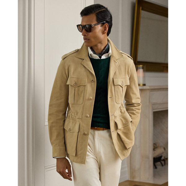 This utilitarian-inspired jacket is skillfully hand-tailored in Italy using supple suede that was custom-dyed for  Ralph Lauren Lauren. Bespoke hardware reflects the meticulous attention to detail that is synonymous with Purple Label.