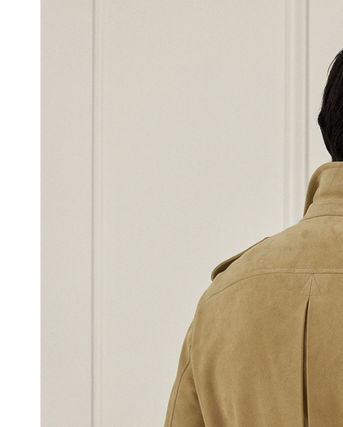 This utilitarian-inspired jacket is skillfully hand-tailored in Italy using supple suede that was custom-dyed for  Ralph Lauren Lauren. Bespoke hardware reflects the meticulous attention to detail that is synonymous with Purple Label.